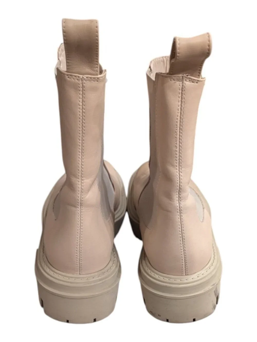 Zara Womens Beige Leather Chunky Lug Sole Chelsea Ankle Boots Sz 37 / 6.5 - Picture 6 of 7